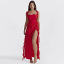 Giyu Chic Red & Black Ruffle Dress - Elegant Summer Gown