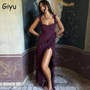 Giyu Chic Red & Black Ruffle Dress - Elegant Summer Gown