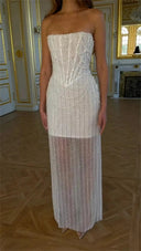 Glam Ivory Sequin Strapless Wedding Gown