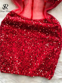 Glamorous Mesh Sequins Midi Dress Elegant Bodycon Fashion Style