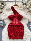 Glamorous Mesh Sequins Midi Dress Elegant Bodycon Fashion Style