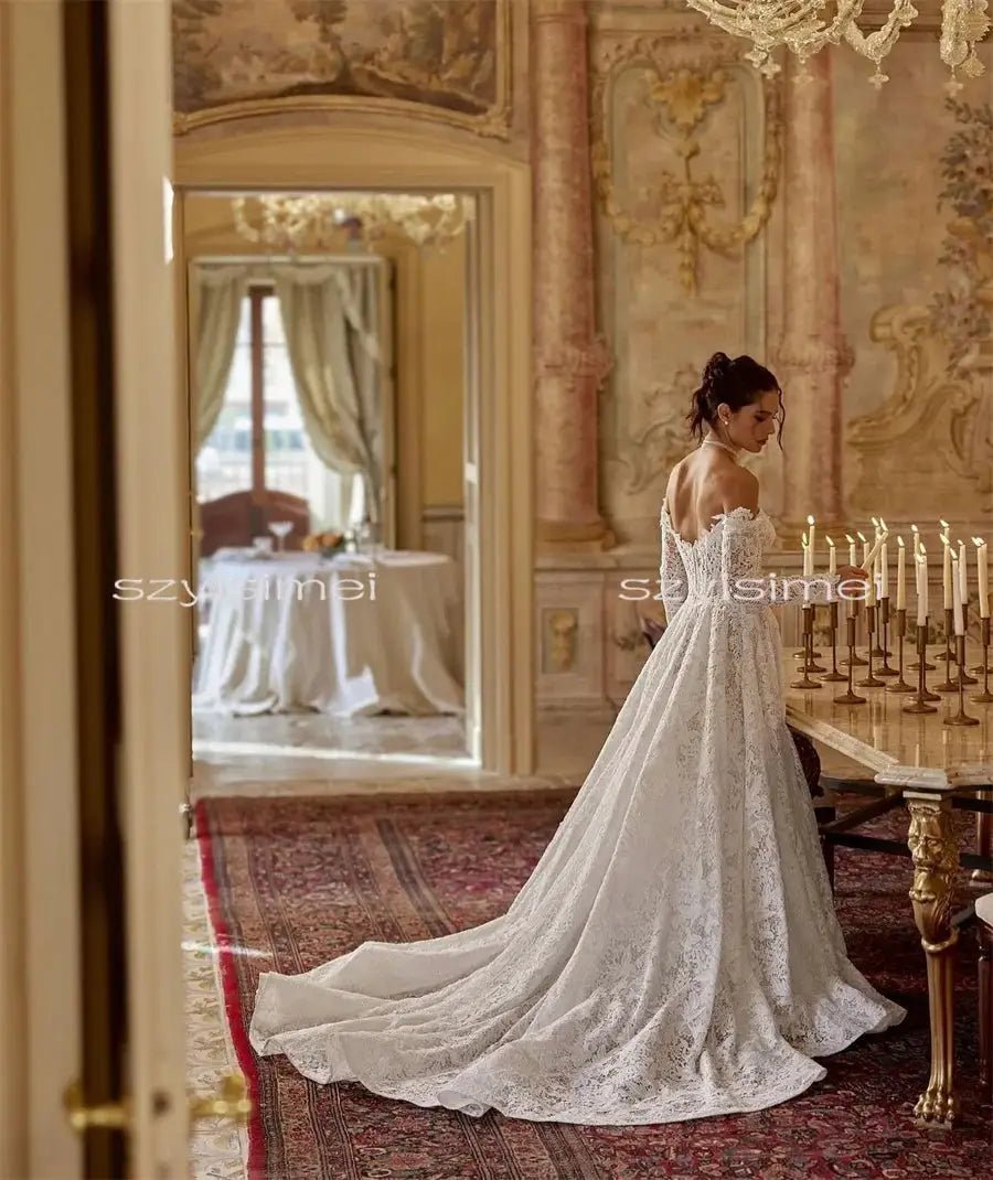 Glamour Sweetheart Line Wedding Dress Long Sleeve Bridal Gown Customizable 2026