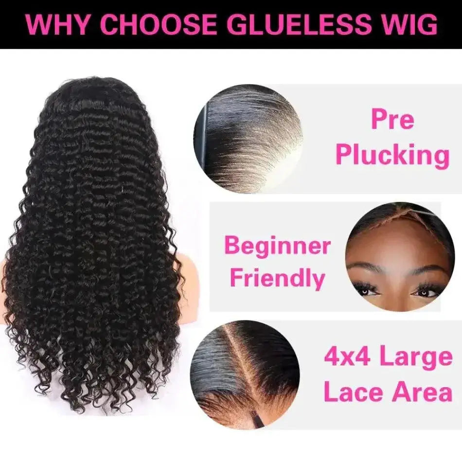Glueless 4x4 Lace Front Hair Wig Curly For Women 250 Density