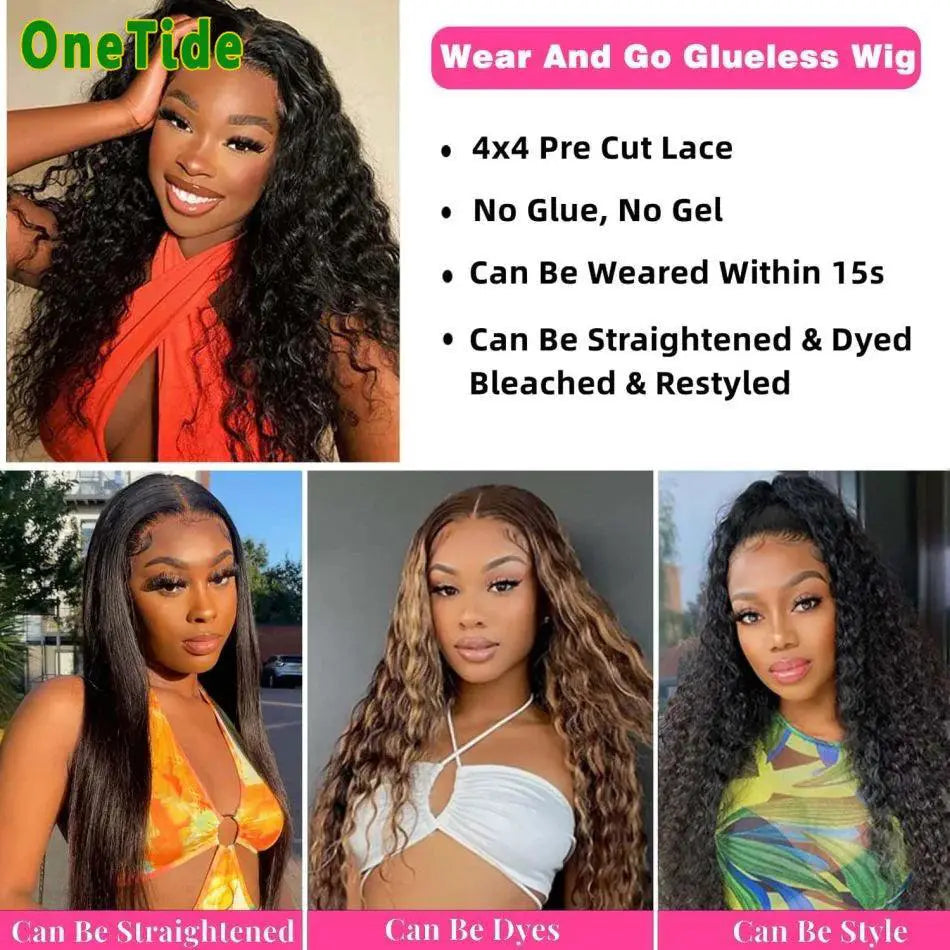 Glueless 4x4 Lace Front Hair Wig Curly For Women 250 Density