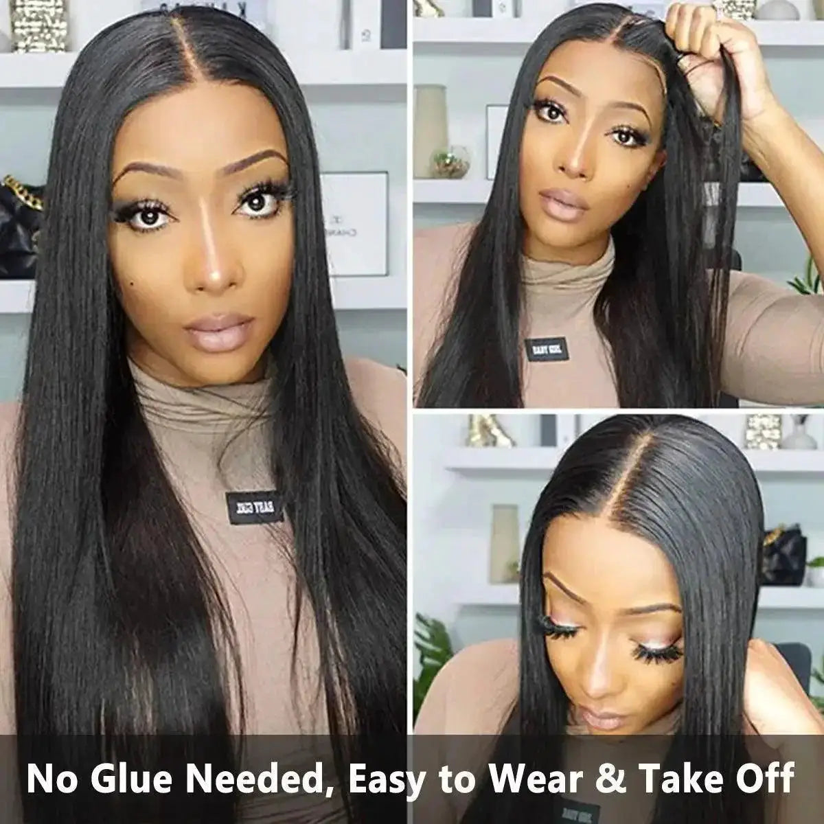 Glueless HD Lace Front Straight Human Hair Wig for Style
