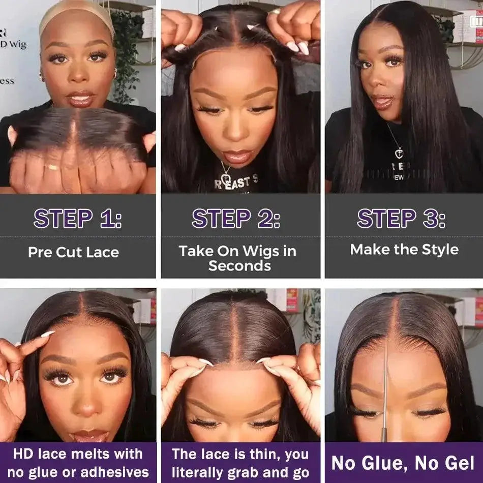Glueless HD Lace Front Straight Human Hair Wig for Style