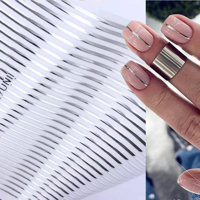 Golden 3D Nail Art Stripe Decals Foil Stickers Manicures