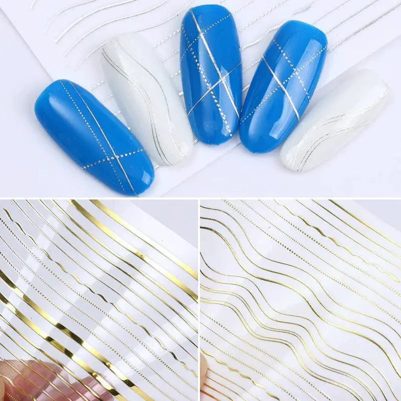 Golden 3D Nail Art Stripe Decals Foil Stickers Manicures