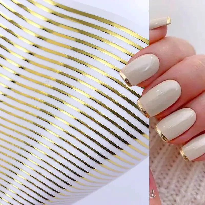 Golden 3D Nail Art Stripe Decals Foil Stickers Manicures