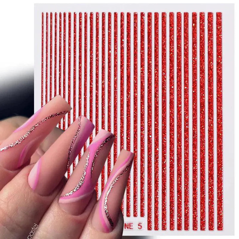 Golden 3D Nail Art Stripe Decals Foil Stickers Manicures