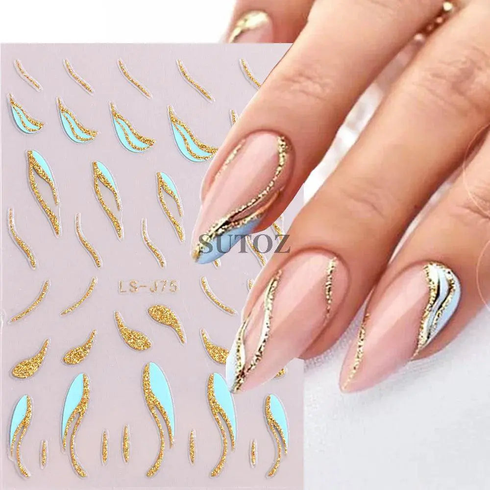 Golden Glam French Nail Art Stickers Chic Geometric Designs