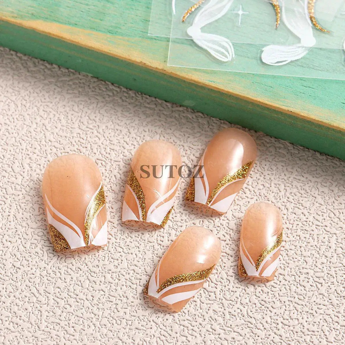 Golden Glam French Nail Art Stickers Chic Geometric Designs