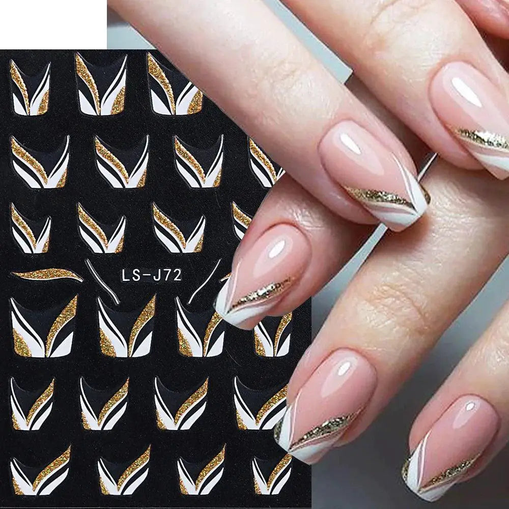 Golden Glam French Nail Art Stickers Chic Geometric Designs