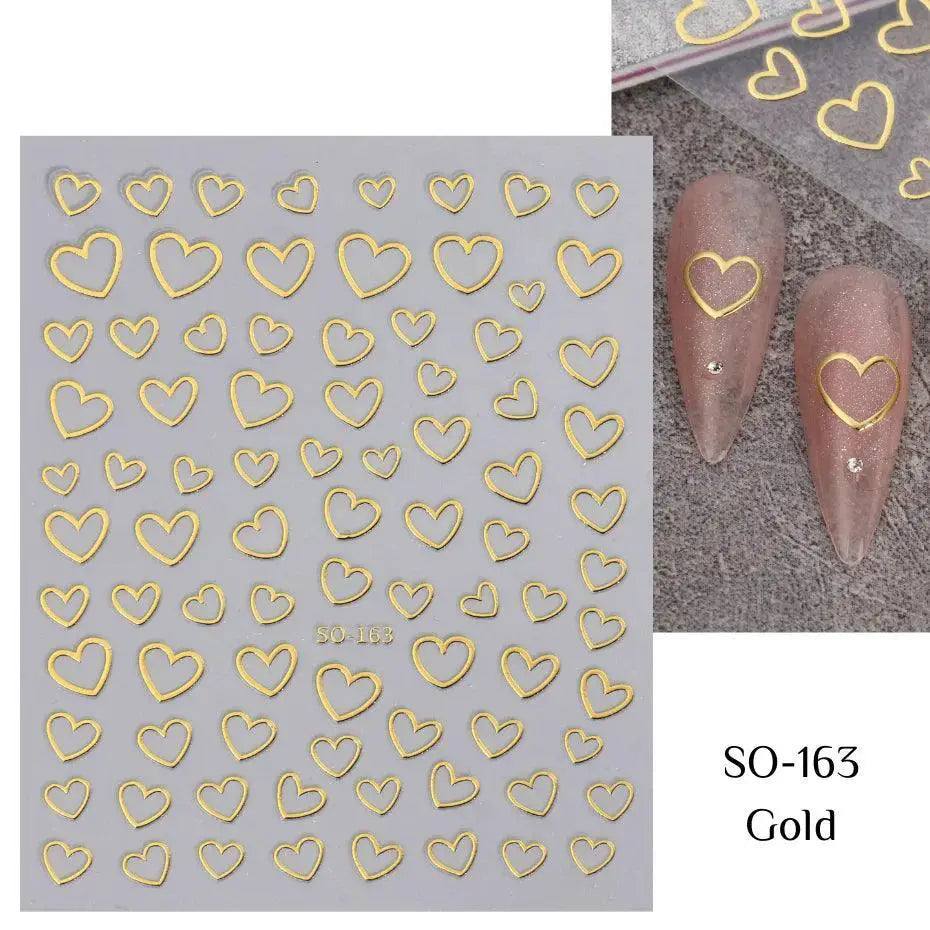 Golden Love Heart Nail Sticker Set for 3D Holographic Art