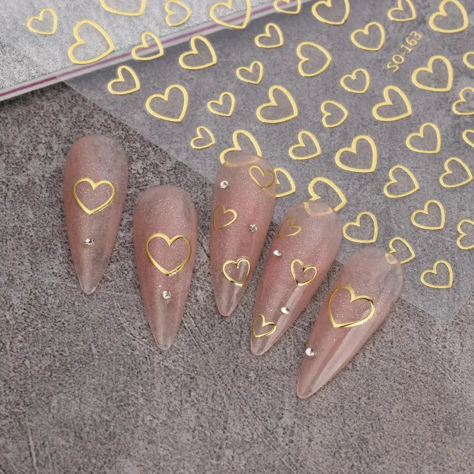 Golden Love Heart Nail Sticker Set for 3D Holographic Art