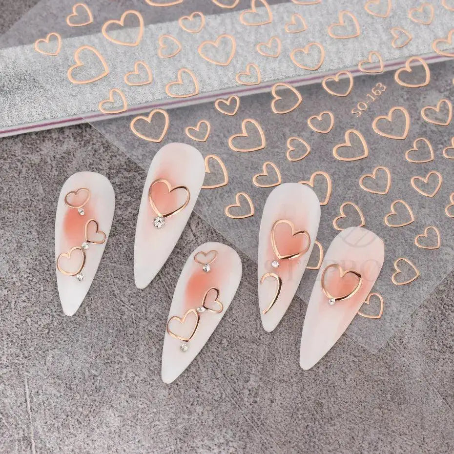 Golden Love Heart Nail Sticker Set for 3D Holographic Art