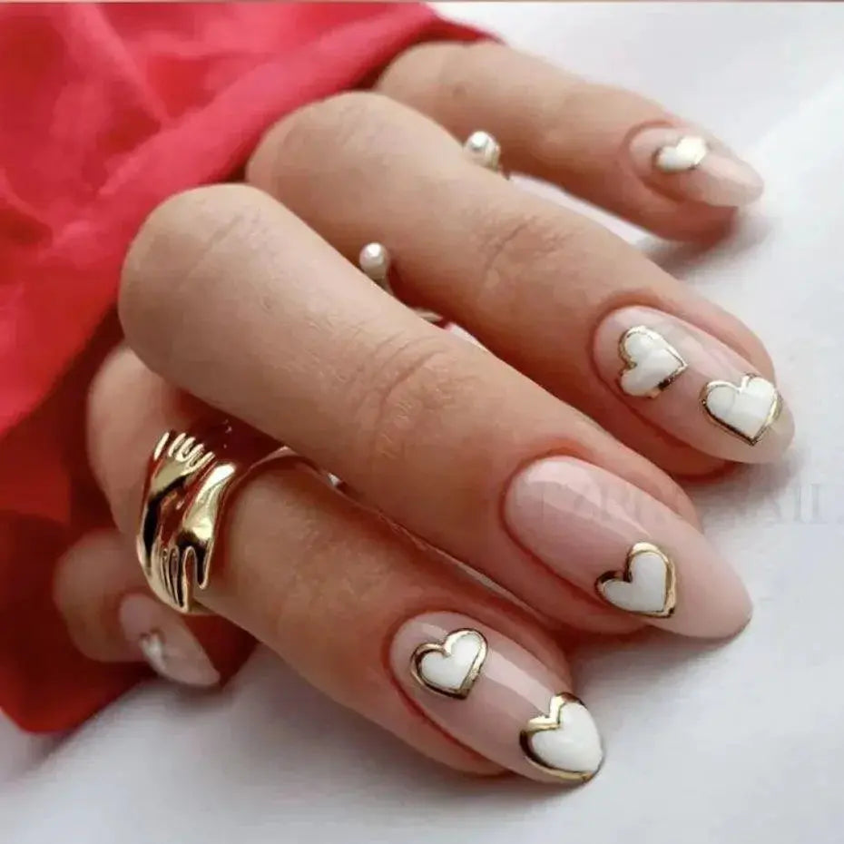 Golden Love Heart Nail Sticker Set for 3D Holographic Art