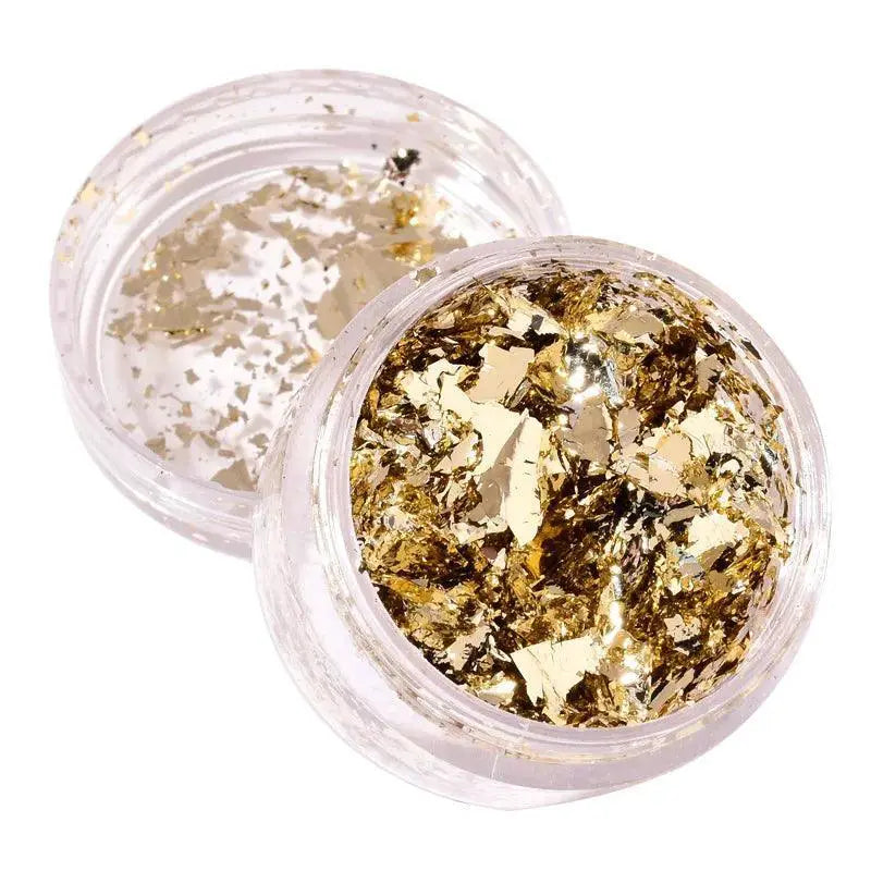 Golden Metallic Nail Art Foil Flakes Kit for DIY Nails