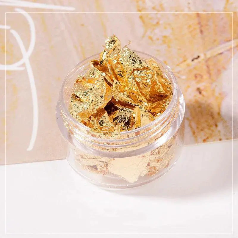 Golden Metallic Nail Art Foil Flakes Kit for DIY Nails
