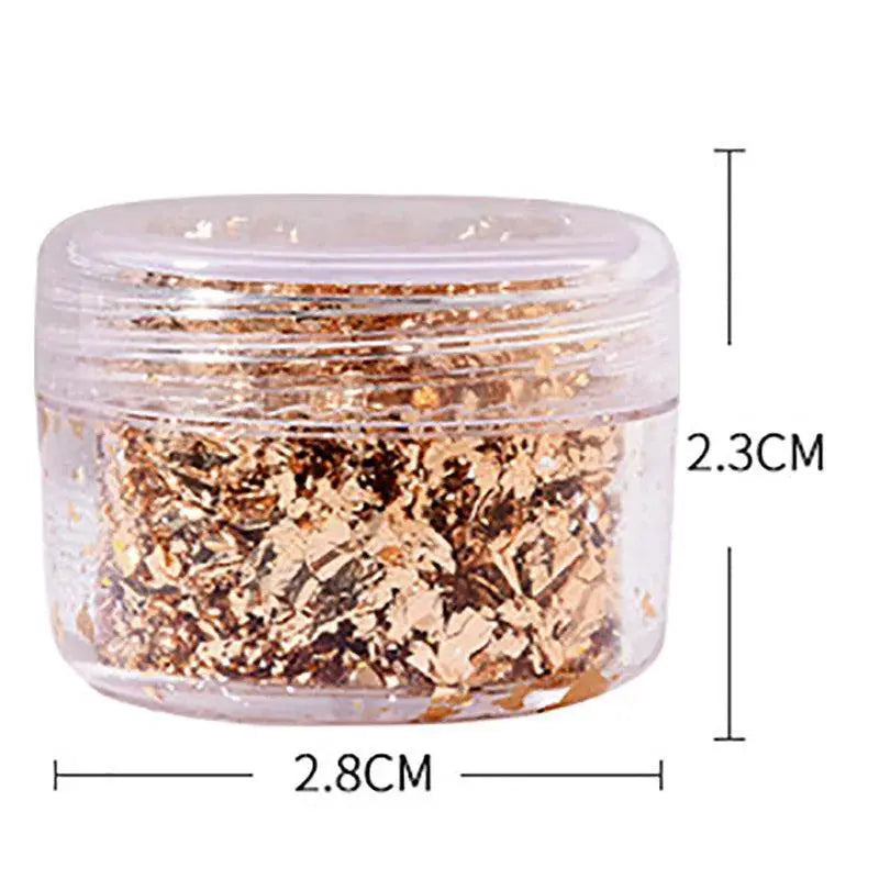 Golden Metallic Nail Art Foil Flakes Kit for DIY Nails