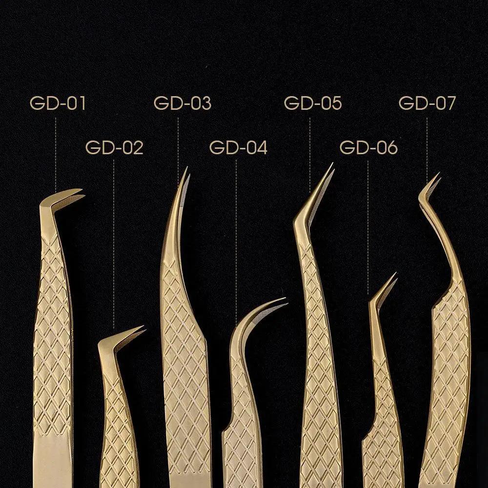 Golden Precision Fiber Tip Eyelash Tweezers Beauty Tool