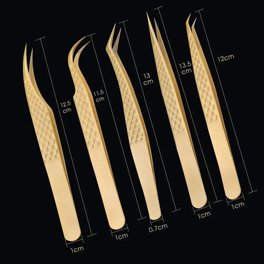 Golden Precision Fiber Tip Eyelash Tweezers Beauty Tool