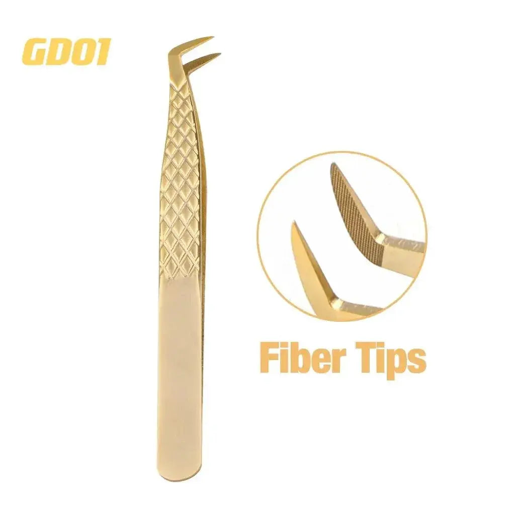 Golden Precision Fiber Tip Eyelash Tweezers Beauty Tool