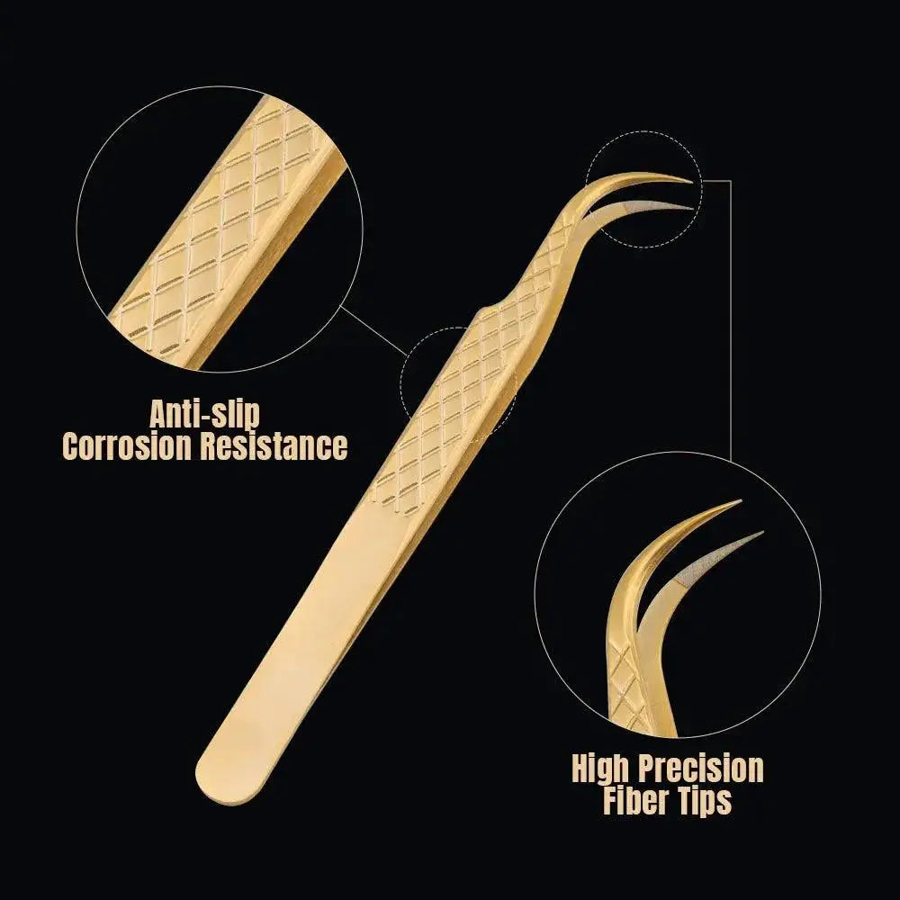 Golden Precision Fiber Tip Eyelash Tweezers Beauty Tool