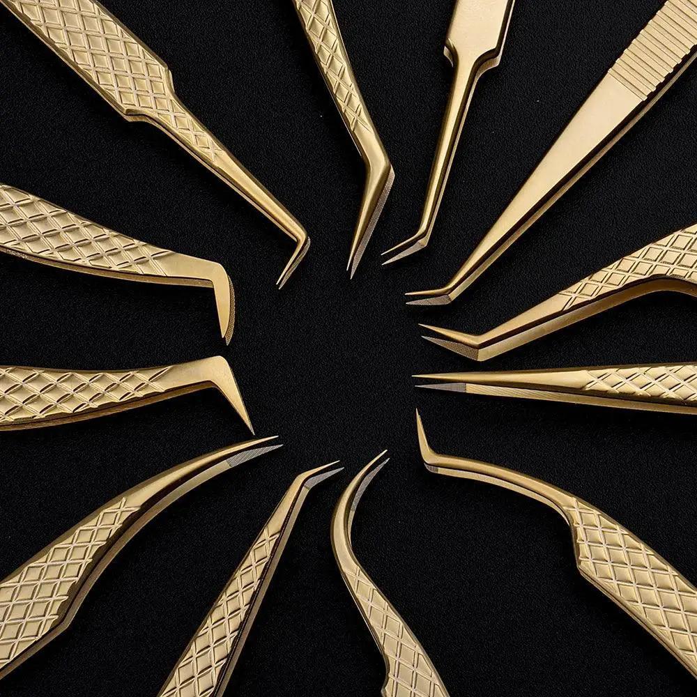 Golden Precision Fiber Tip Eyelash Tweezers Beauty Tool