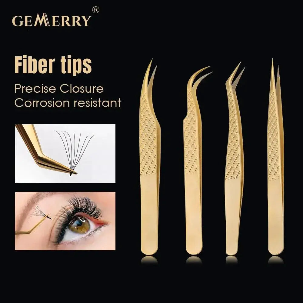 Golden Precision Fiber Tip Eyelash Tweezers Beauty Tool