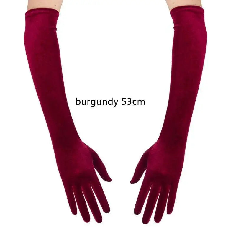 Golden Velvet Long Evening Dress Gloves Retro Elegance