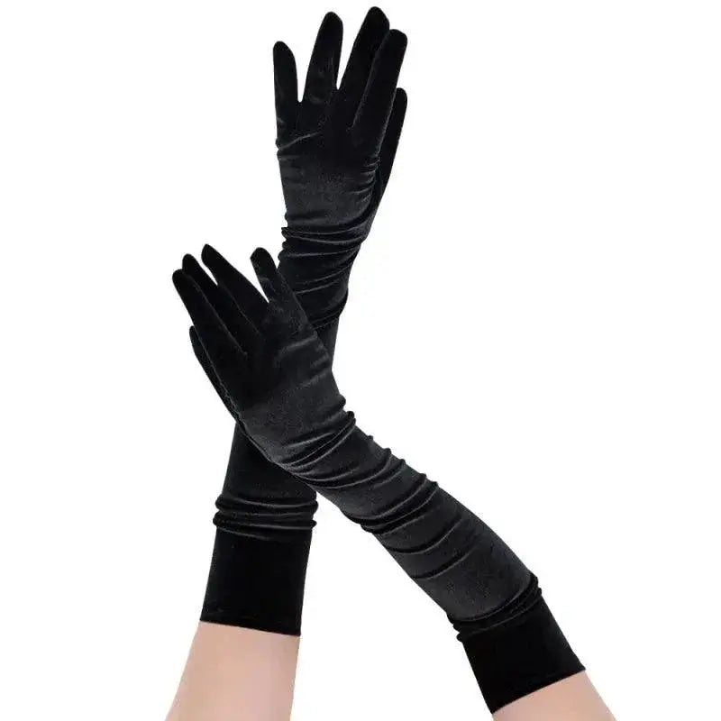 Golden Velvet Long Evening Dress Gloves Retro Elegance