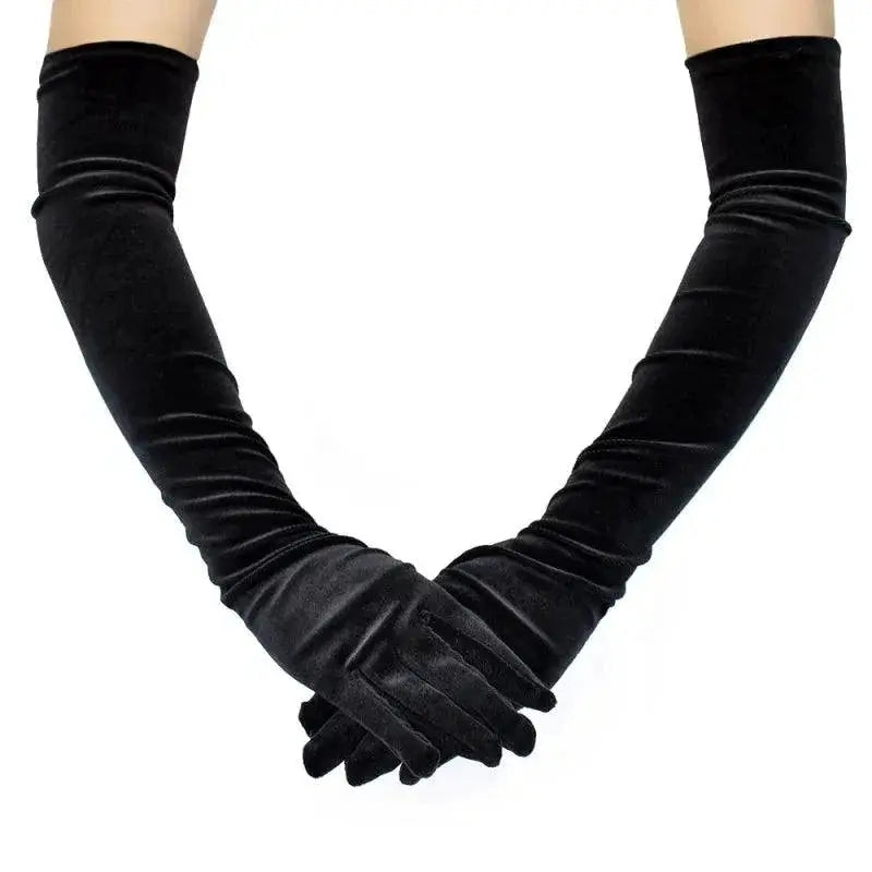 Golden Velvet Long Evening Dress Gloves Retro Elegance