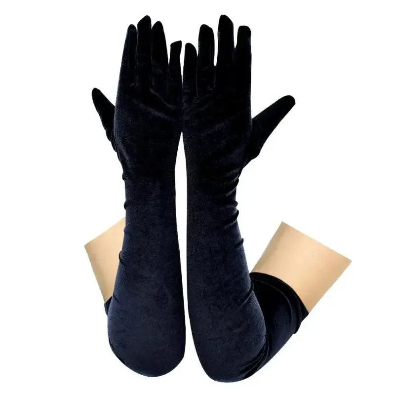 Golden Velvet Long Evening Dress Gloves Retro Elegance