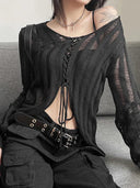 Goth Bandage Blouse Grunge Black Sexy Streetwear For Women