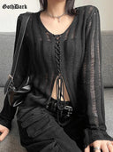 Goth Bandage Blouse Grunge Black Sexy Streetwear For Women