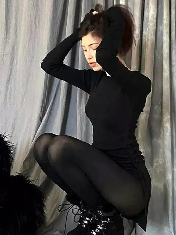 Gothic Drawstring Bodycon Mini Dress for Edgy Women