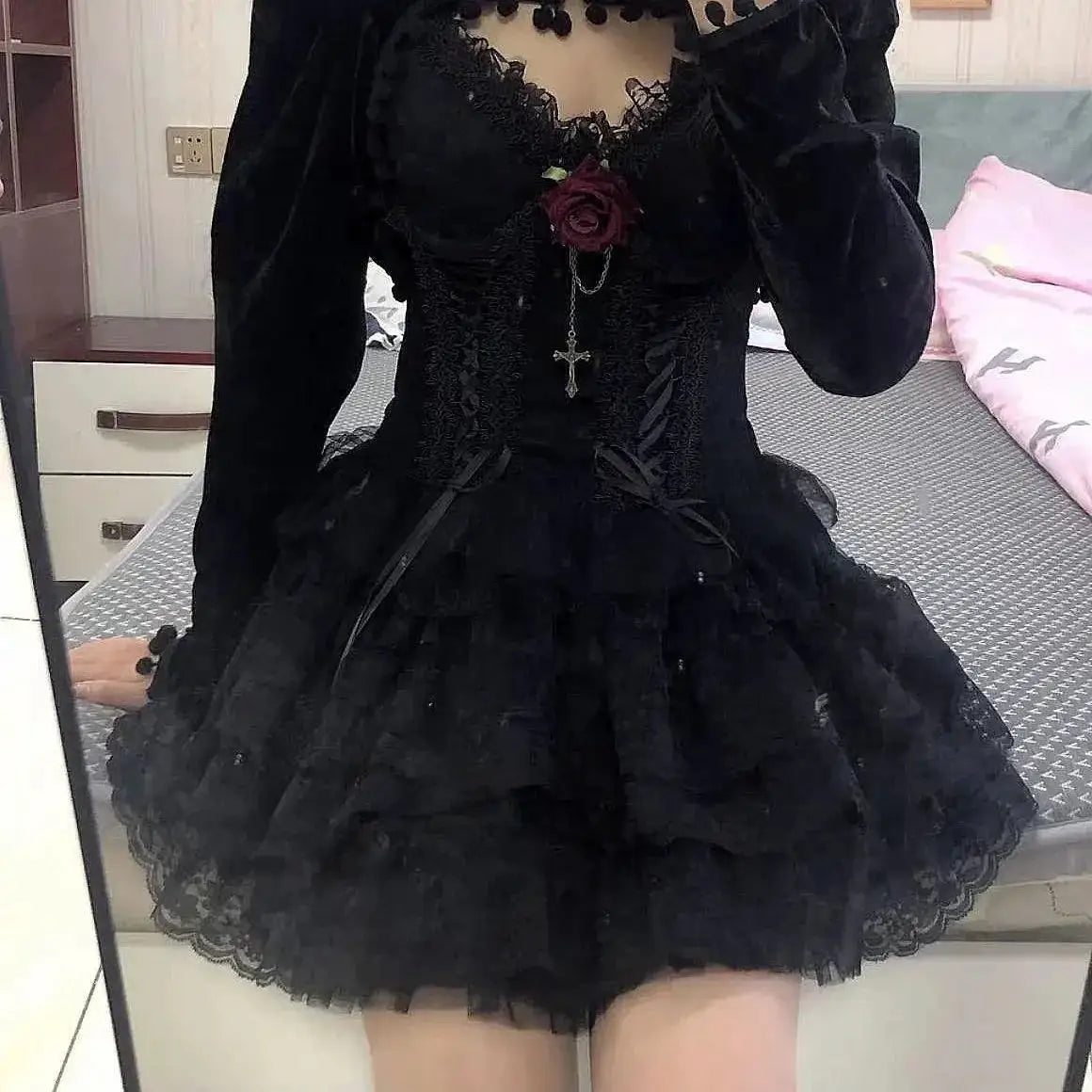 Gothic Lace Tutu Skirt Enchanting Black Mesh Petticoat