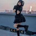 Gothic Lace Tutu Skirt: Enchanting Black Mesh Petticoat