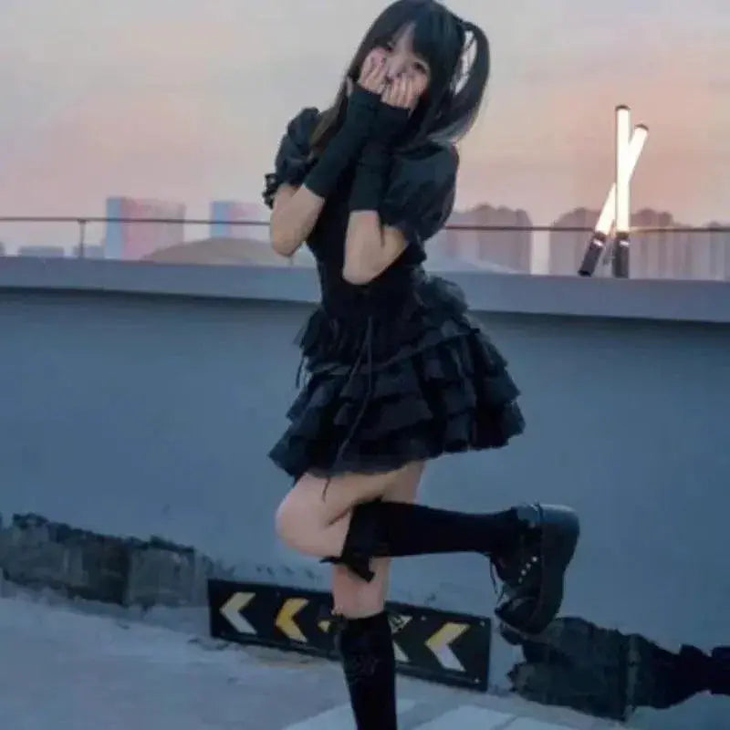 Gothic Lace Tutu Skirt Enchanting Black Mesh Petticoat