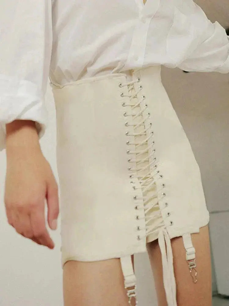 Gothic Patchwork Vintage High Waist Mini Skirt With Lace Up - OurLum.com