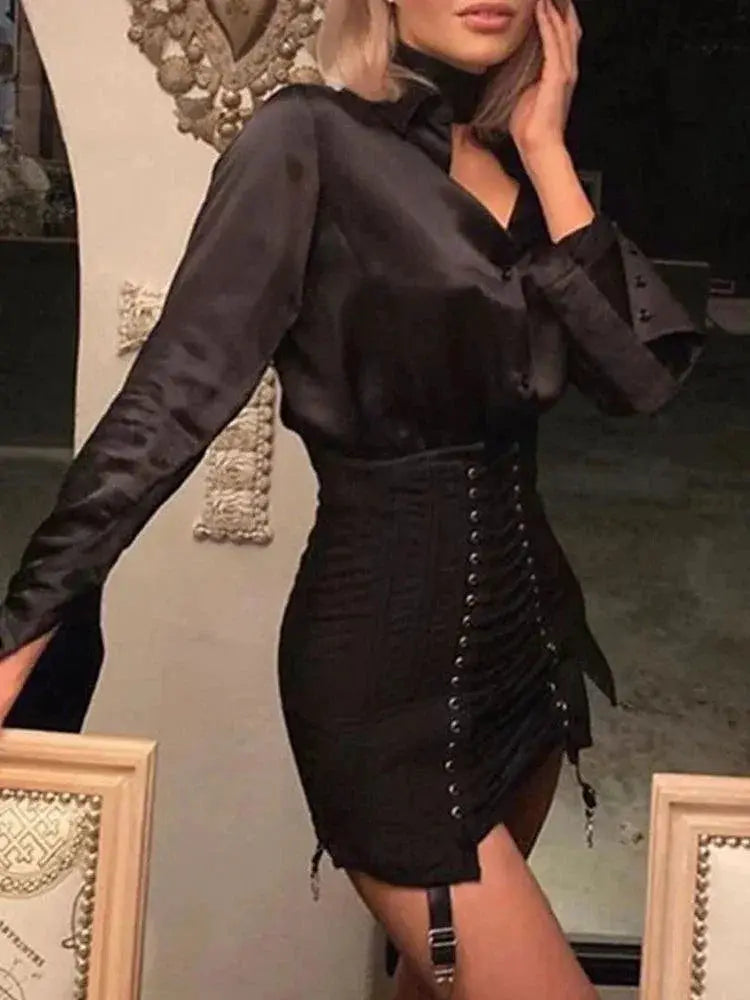 Gothic Patchwork Vintage High Waist Mini Skirt With Lace Up - OurLum.com