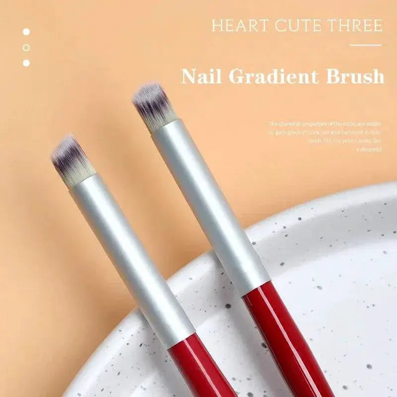Gradient Nail Art Brush Set Wooden Handles Nylon Bristles
