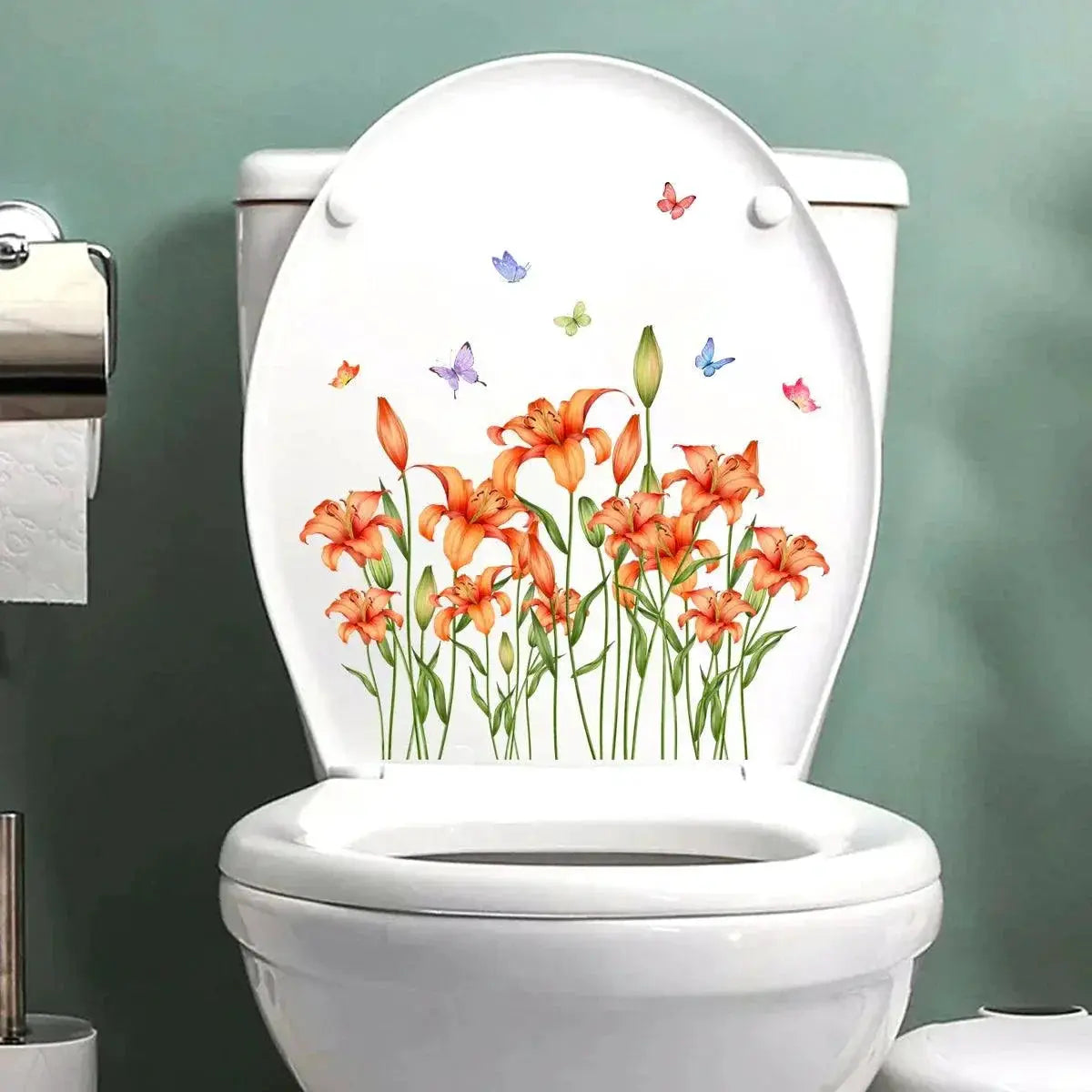 Green Leaves Toilet Sticker Nature Inspired Wall Decals