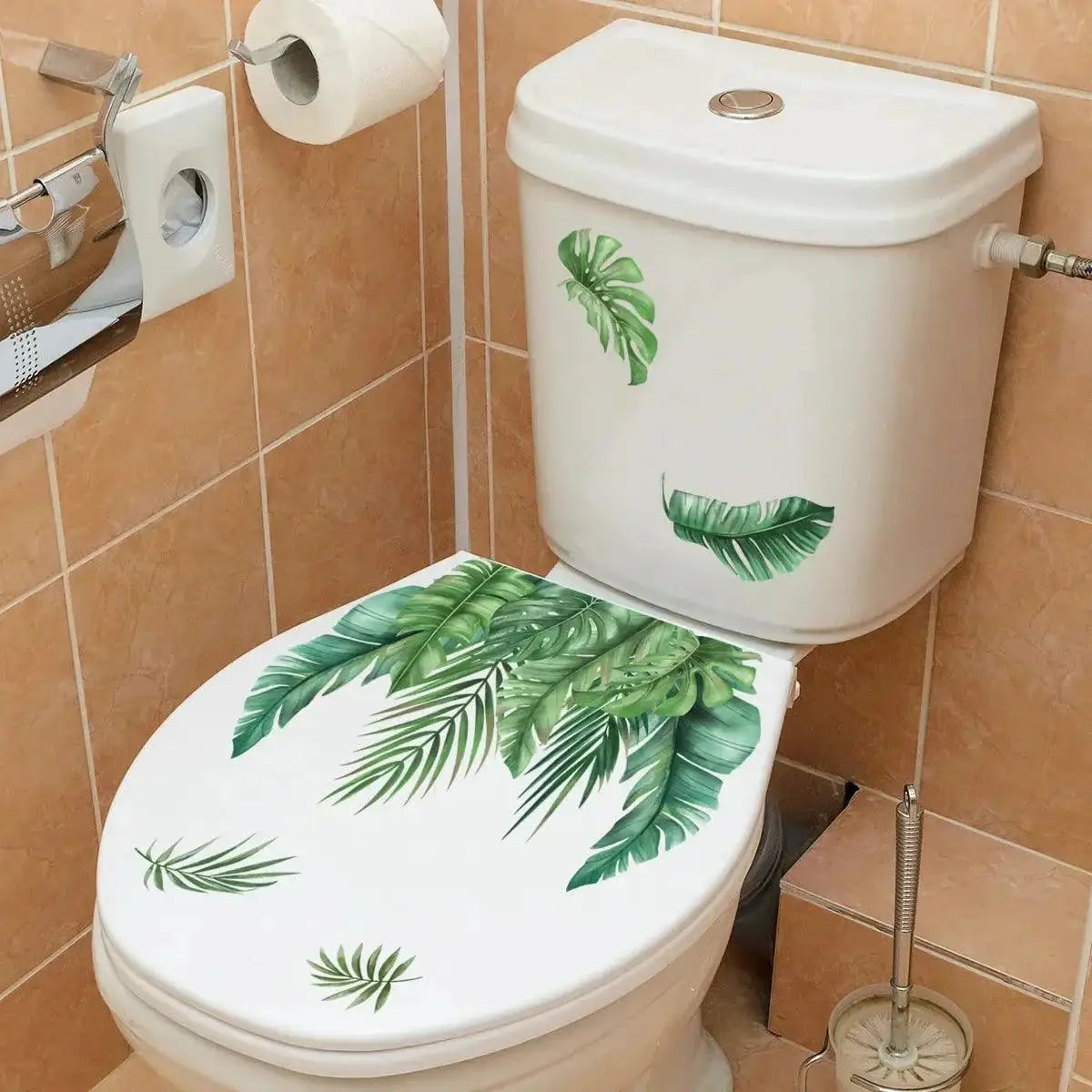 Green Leaves Toilet Sticker Nature Inspired Wall Decals