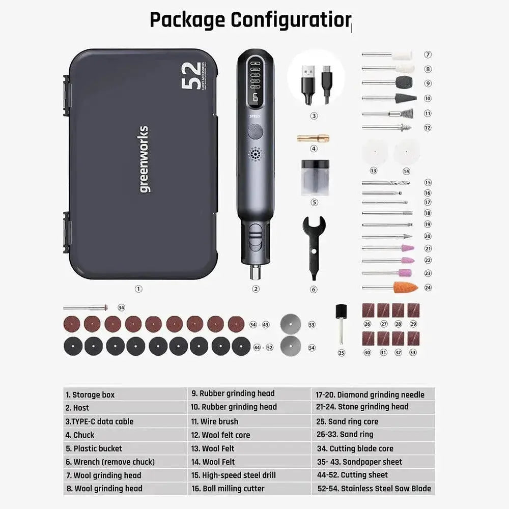 Greenworks 8V Cordless Mini Grinder With 52 Accessories
