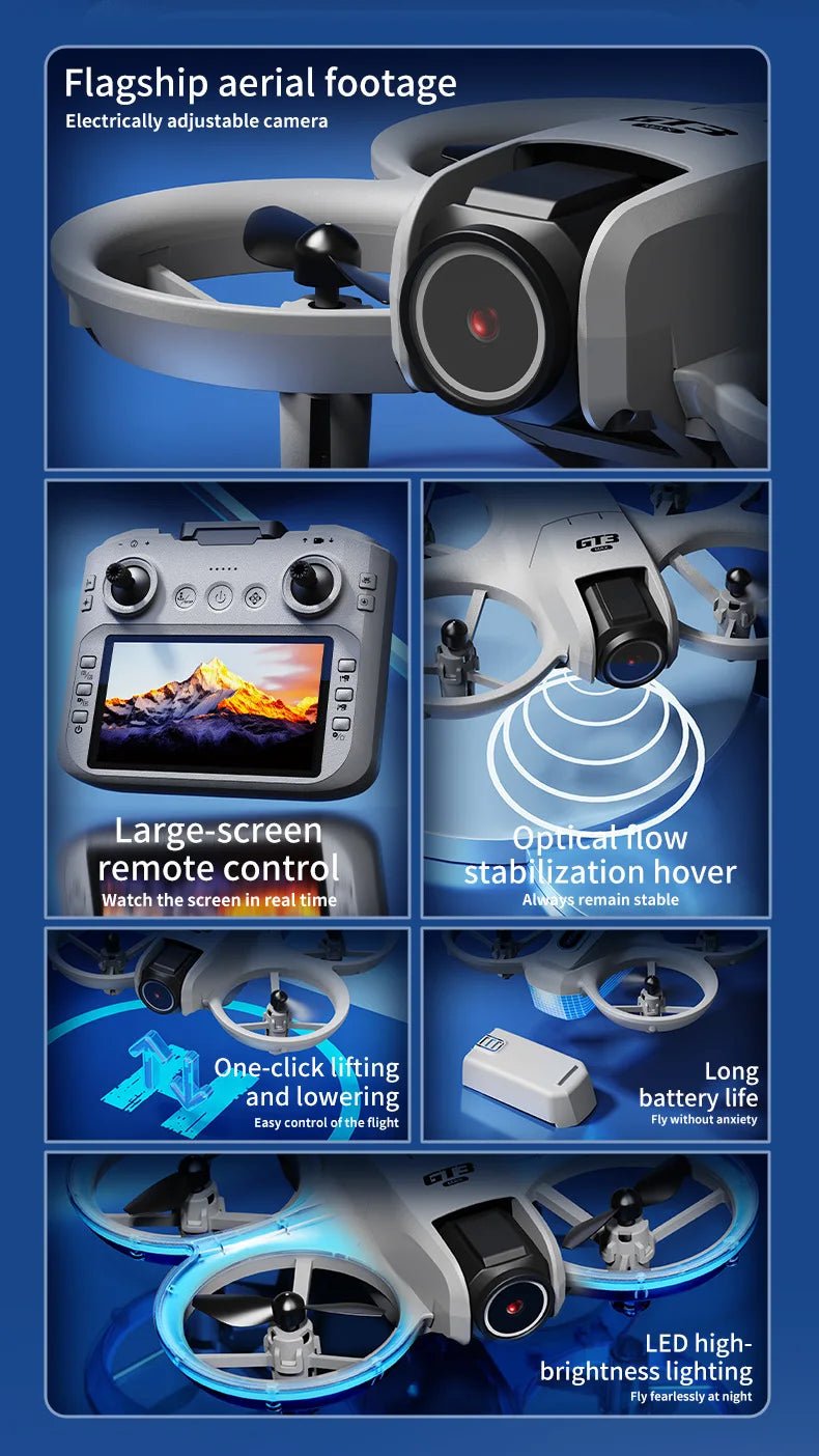 GT3 MAX Drone 8K HD Mini Quadcopter For Kids And Beginners - 4.3 Inch LCD Remote