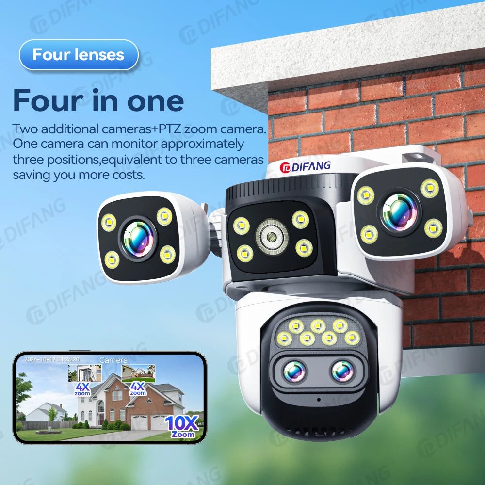 GuardPro FourLens Outdoor WiFi6 Security Cam - 20MP 10X Zoom Auto Tracking Pro X