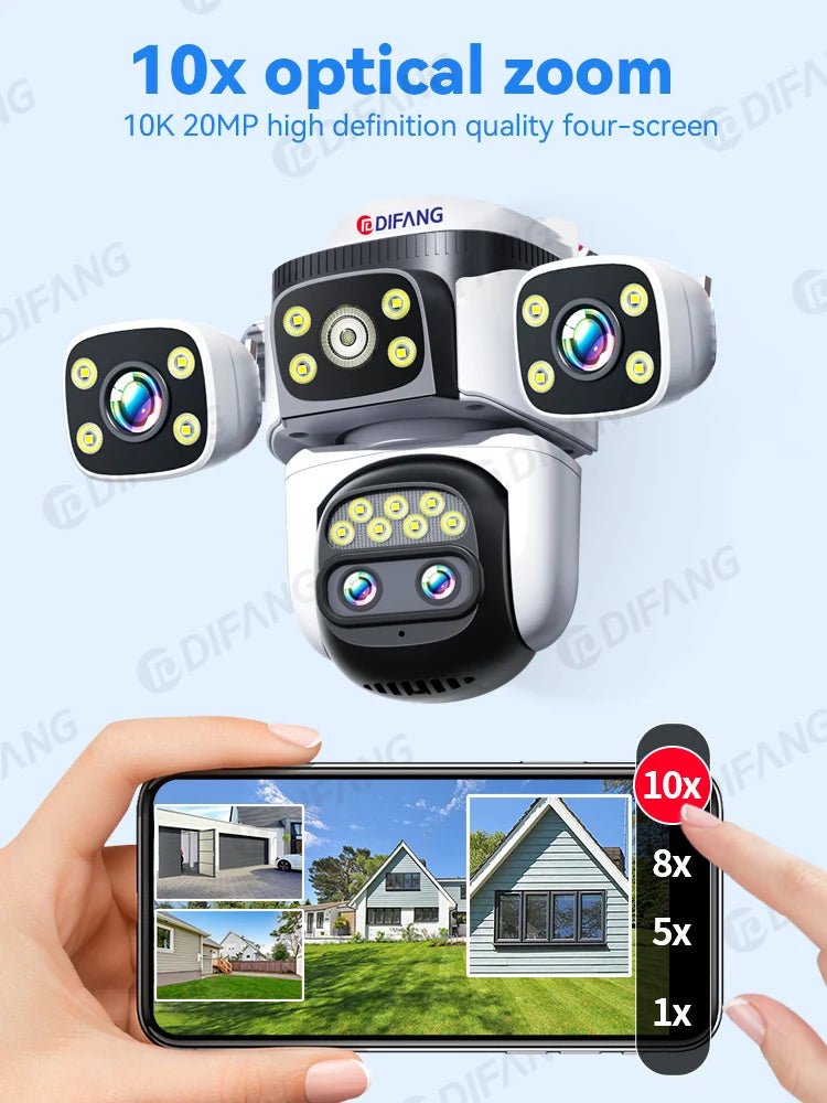 GuardPro FourLens Outdoor WiFi6 Security Cam - 20MP 10X Zoom Auto Tracking Pro X