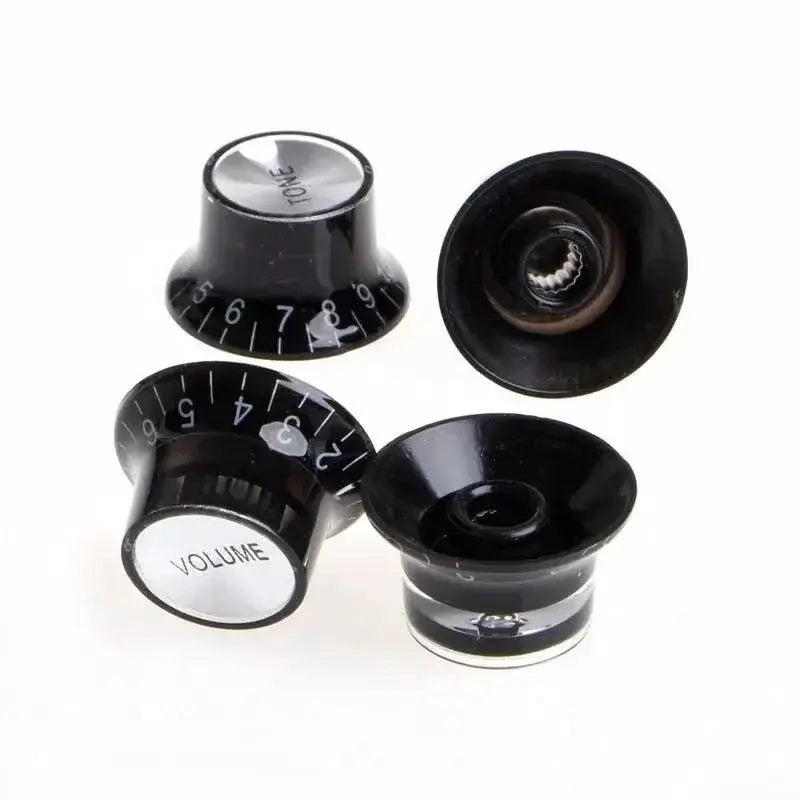 Guitar 2 Tone 2 Volume Control Knobs Silver Top Hat Aluminum
